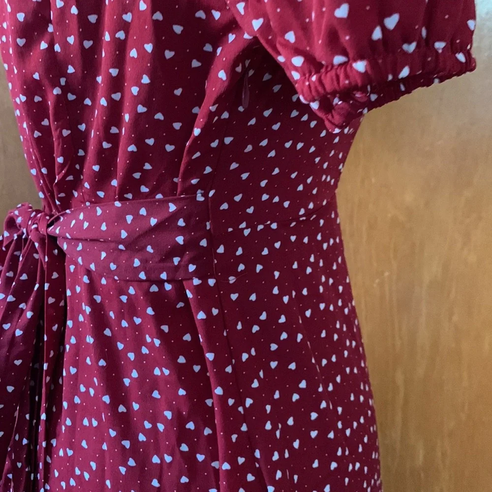 Shein burgundy white heart print dress L - Picture 7 of 14